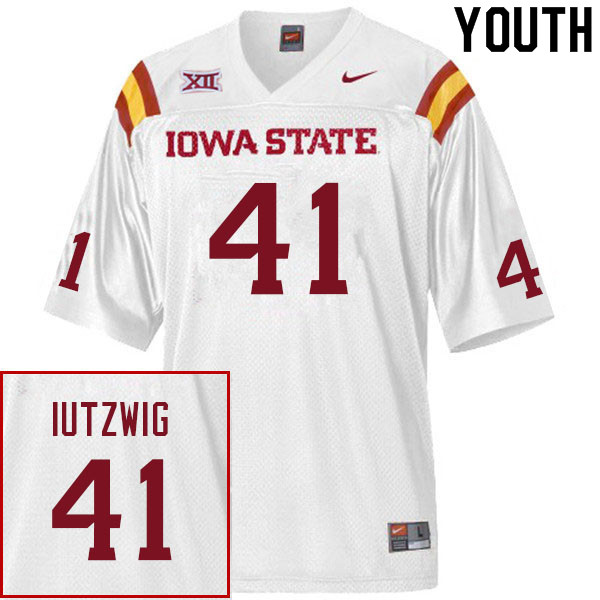 Youth #41 Drew Iutzwig Iowa State Cyclones College Football Jerseys Sale-White - Click Image to Close